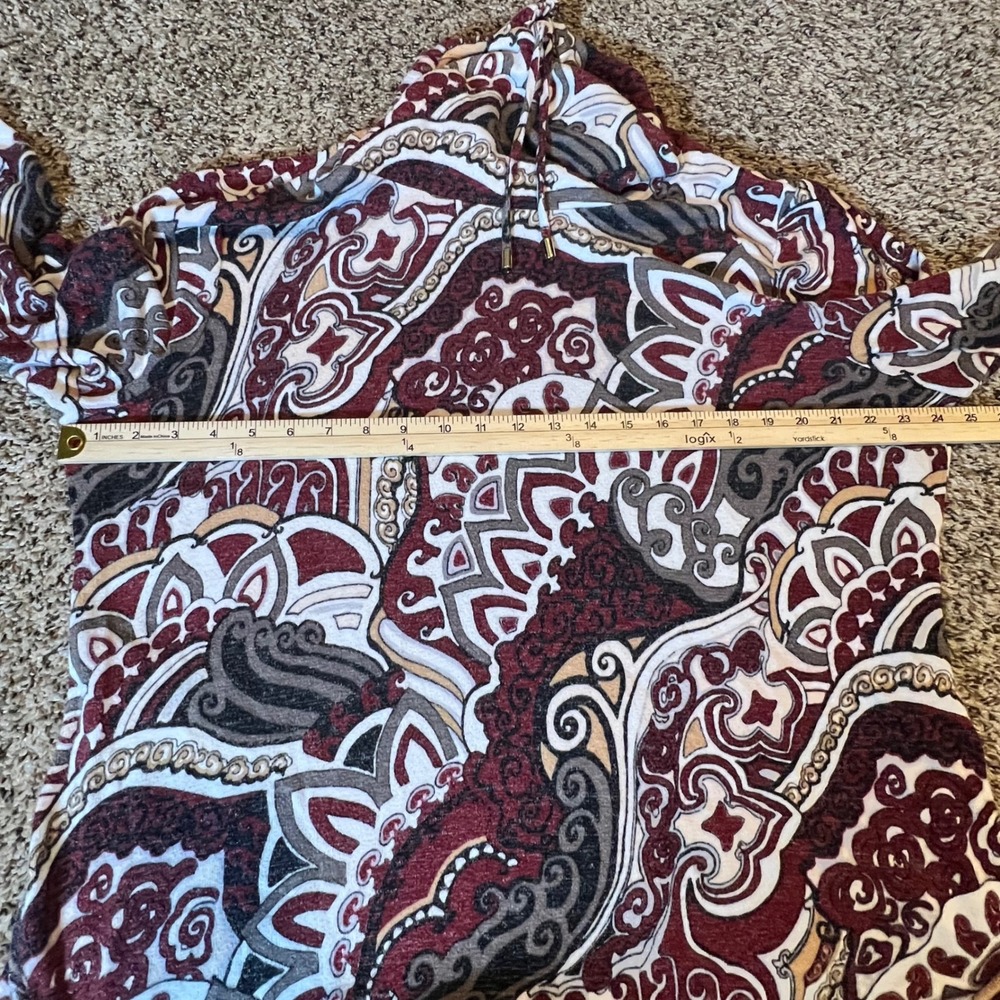 Chicos Weekends Paisley Cowl Neck‎ Top Burgundy Grey 3/4 Sleeve Size 3 XL - Picture 5 of 7